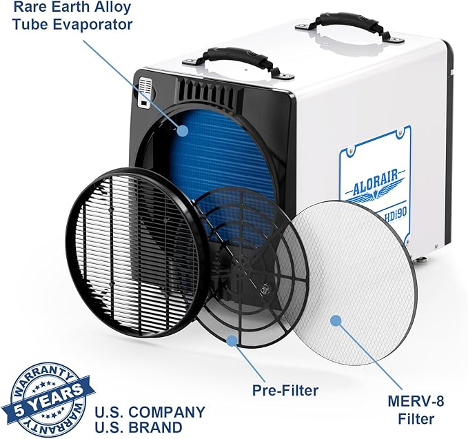 ALORAIR Duct-able Version Basement/Crawl Space Dehumidifiers 198 PPD Commercial Industrial Dehumidifier with Pump and Drain Hose, Auto Defrosting