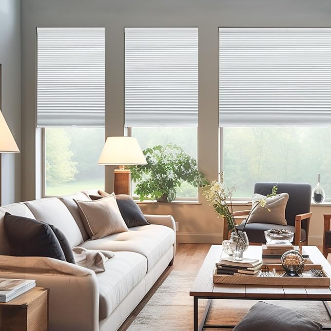Changshade Cordless Cellular Shades, Blackout Honeycomb Shades for Windows, Pull Down Pleated Blinds, Easy to Install for Indoor Windows and French Doors,52" W x 72" H, White