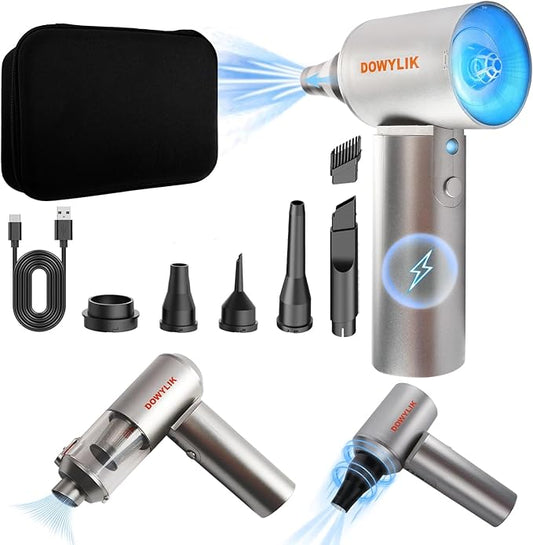 Compressed Air Duster, 150,000RPM Compressed Air with LED, 2-in-1 Mini Vacuum, Electric Air Duster for PC Cleanning Kit, Canned Air Duster for Computers-Air Blower for Electronics with Case