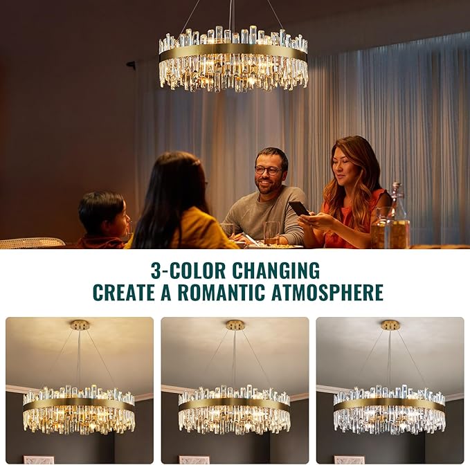 Siljoy Modern Crystal Chandelier 16 Lights Brushed Gold 2-Tiers K9 Crystal Raindrop Chandelier Luxury Dimmable Crystal Pendant Ceiling Light for Living Room Dining Room Entryway Foyer D31.5''