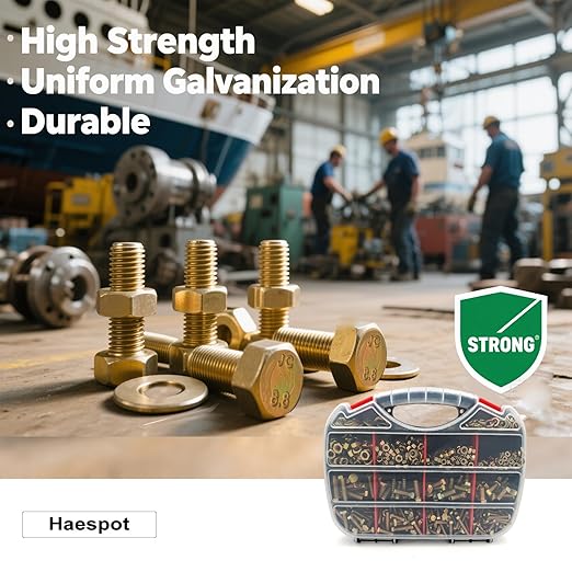 1050PCS Haespot High-Strength Heavy Duty Bolt and Nut Assortment Kit, 8.8 Grade Alloy Steel Material, M4-M8 Metric Sizes, Suitable for Automotive, Motorcycle Repair, and DIY Design