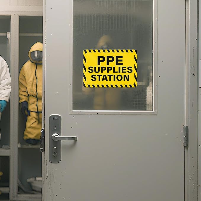 10 PCS PPE Supplies Station Stickers 10 × 7 Inches Vinyl Waterproof Self Adhesive Safety Sign for Workplace Construction Site Warehouse