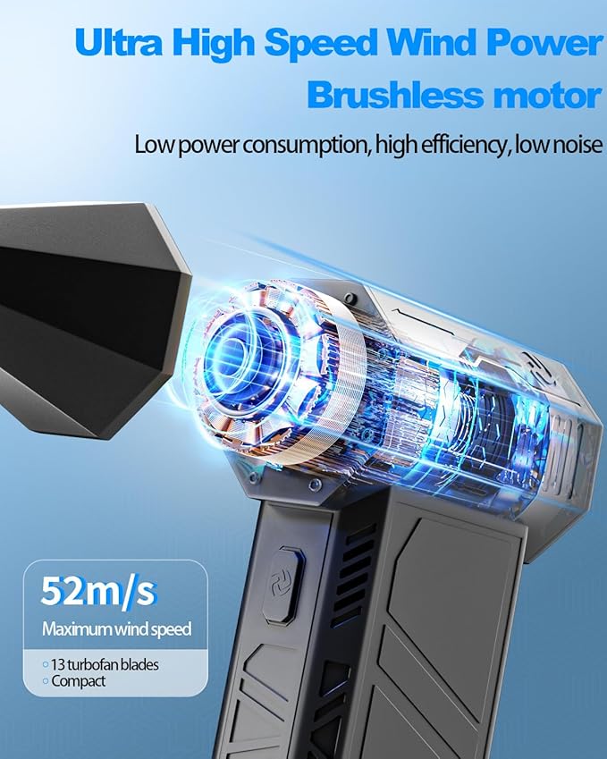 Electric Air Duster-130000RPM Super Power Cordless Air Duster, Rechargeable Brushless Motor Durable Blower, 3-Gear Adjustable Dust Blower for Computer, Keyboard, Outdoor, House and Car