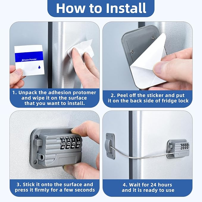Refrigerator Lock, Heavy Duty Fridge Locks for Kids, Freezer Lock with Combination for Refrigerator Drawer Cabinet Safety, Easy to Install No Keys Needed Grey
