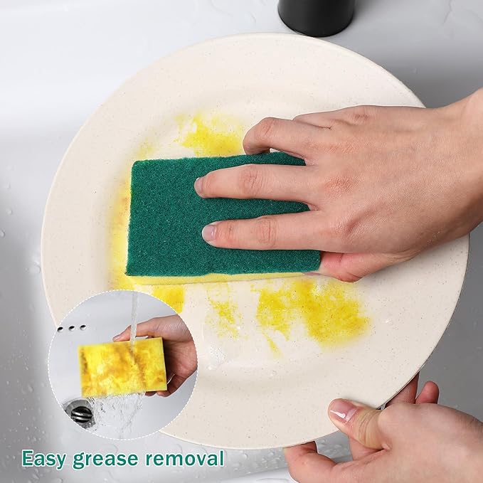 30 Pack Individually Wrapped Sponges, Dishwashing Bulk Sponge, No Scrub Sponges for Dishes Household Kitchen Apartment Cleaning, Car Bike Washing（Green