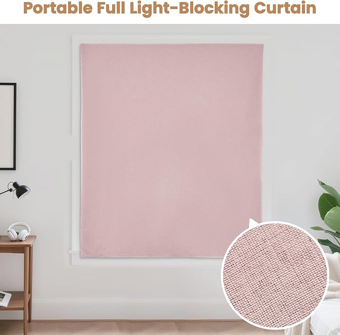 JILROIN Self Adhesive Curtains,100% Blackout Window Cover,No Drilling,Easy to Install,Provides Privacy Protection for Bedrooms (Light Pink - W60 × L72 in)