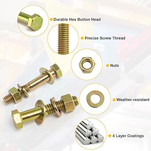 1000PCS Grade 8 Bolt Assortment Kit, Heavy Duty Bolts and Nuts Kit, 1/4-20 5/16-18 3/8-16 1/2-13 SAE Grade 8 Alloy Steel Hex Cap Screws Nuts Washers, Comes with 4 Bits（Yellow Zinc Plated）