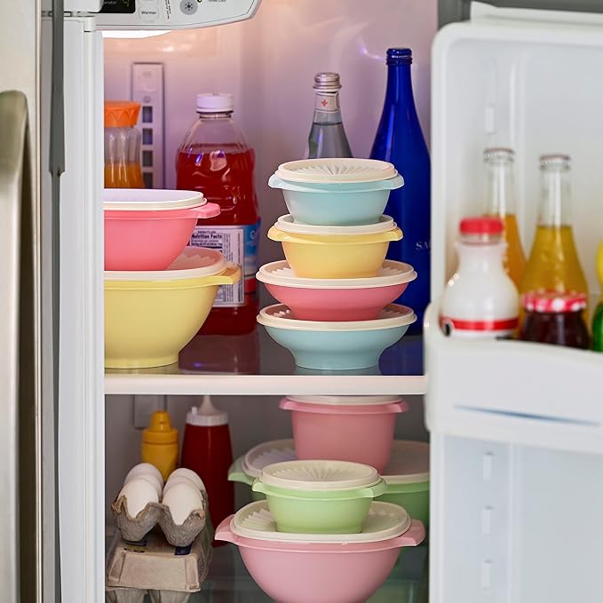 Tupperware Heritage Collection, 36 Piece Food Storage Container Set in Vintage Colors, Dishwasher Safe and BPA Free (18 containers, 18 lids)