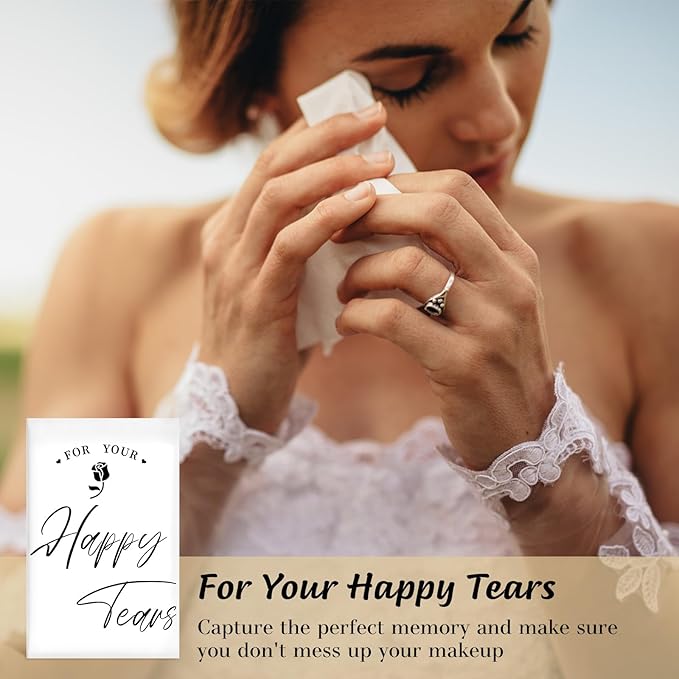 Ocmoiy 50 Pack Happy Tears Tissues for Wedding, 3 Ply Wedding Tissue Packs For Guests, Bulk Individual Facial Pocket Tissues for Wedding Party Favors Travel Graduation Celebration
