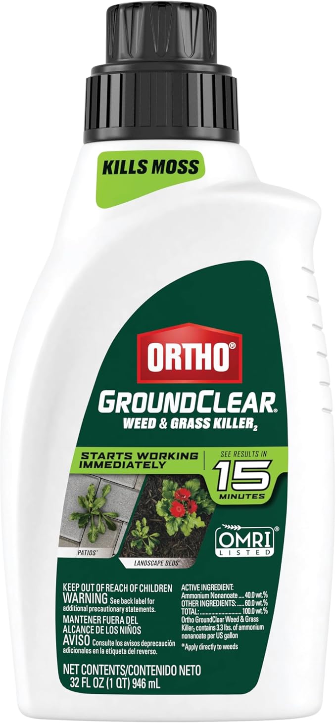 Ortho GroundClear Weed and Grass Killer2 Concentrate, Kills Dandelions, Chickweed, Crabgrass, Moss and More in Patios and Landscapes, OMRI Listed, 32 fl. oz.