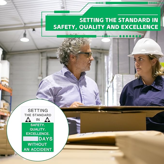 2 Pcs Plastic Days Without Accident Sign 20" x 14" Write a Day Sign Setting the Standard in Safety Quality Excellence Safety Is the Priority Quality Is Standard(English)