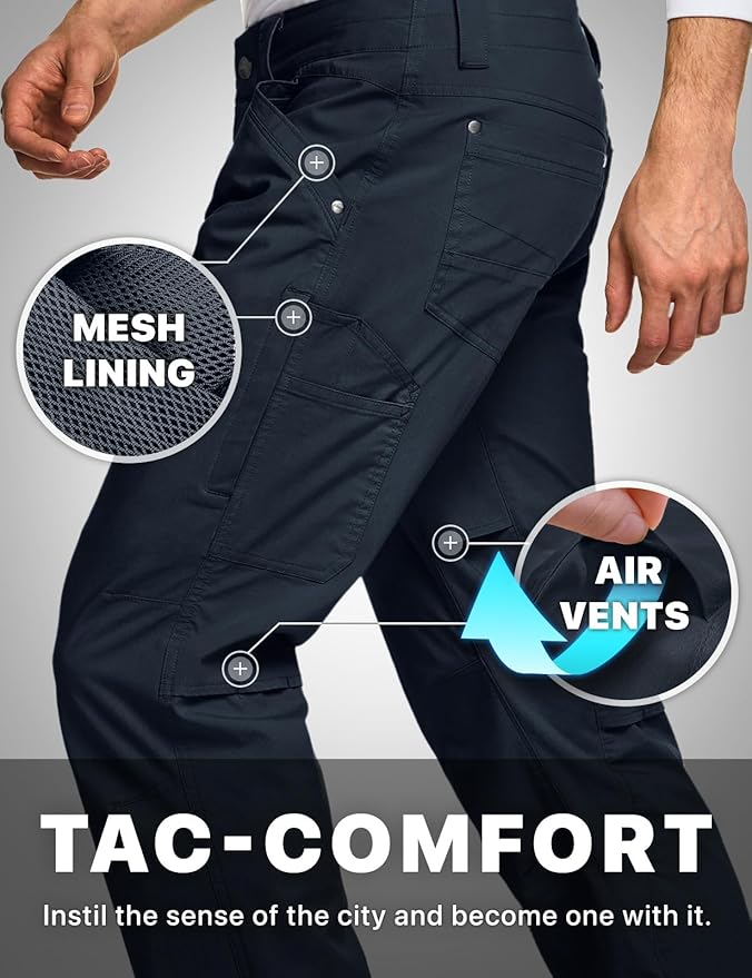 CQR Men's Vent Stretch Pants, Quick Dry Lightweight Casual Cargo Pants, Water Resistant Straight-Fit Utility Work Pants