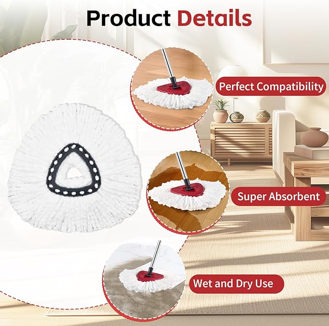 Spin Mop Replacement Mop Compatible with O Cedar 1 Tank System, 2 Microfiber Mop Heads Replacements, 58" Mop Replace Handle, 1 Scrub Brush Attachment and 1 Mop Base for Ocedar EasyWring Spin Mop