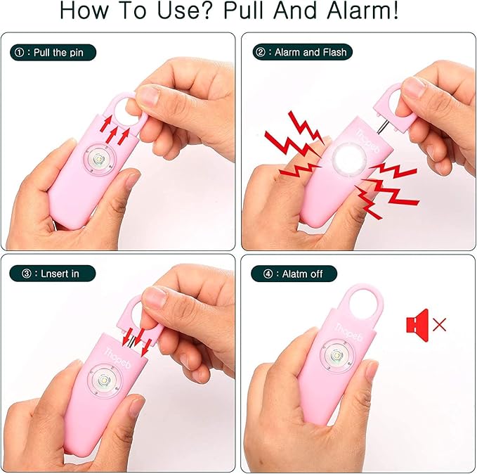 Thopeb® Personal Safety Alarm for Women – 130dB Loud Emergency Siren & SOS Strobe LED Light – Self Defense Keychain, College Dorm Room Essentials for Girls (Pink)