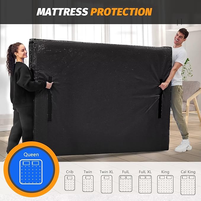 Mattress Bags for Moving, BETU Mattress Protector Waterproof Mattress Cover Full XL Size Storage Bags with 8 Heavy-Duty Handles and Zipper for Bed Extra Thick Large(2 Pack, 82"x57"x15" Black)