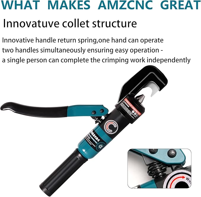 AMZCNC Point Press Hydraulic Crimping Tool Hydraulic Crimper for 8 AWG - 3/0 AWG Copper and Aluminum Cables,Dies-Less Crimping Tool