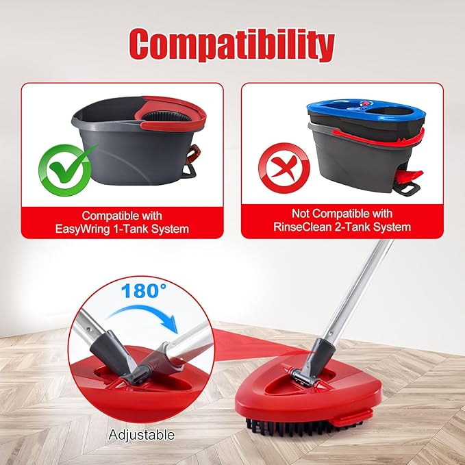 Spin Mop Handle Replacement for OCedar,Mop Handle for OCedar,4-Section 30-58" Mop Handles for O Cedar, 2 Pack Mop Scrubber and Mop Base for Ocedar EasyWring 1 Tank,Use for Hard Floor Cleaning