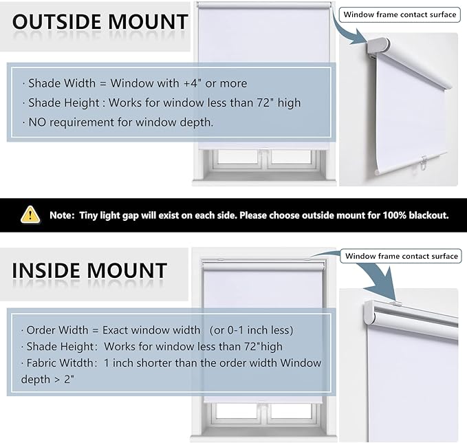 AOSKY Cordless Roller Shades Blackout Blinds for Windows Room Darkening Rolled Up Shades with Spring System, UV Protection Window Shades Door Blinds for Home and Office (39" W x 72" H,White)