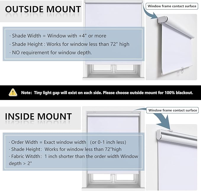 AOSKY Cordless Roller Shades Blackout Blinds for Windows Room Darkening Rolled Up Shades with Spring System, UV Protection Window Shades Door Blinds for Home and Office (35" W x 72" H, White)