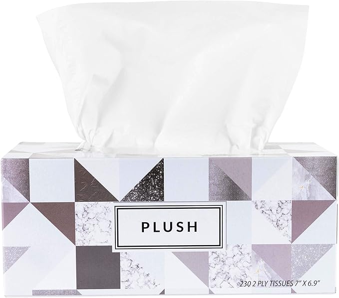 Plush Facial Tissues 230 Per Box Size 7" X 6.9" 2 Ply,Soft, Smooth, Great for Bathroom, Office, Store, School,Home, Kitchen, Or in Your Car & in Every Room (Family pack Pack of 24, 5520 Tissues total)