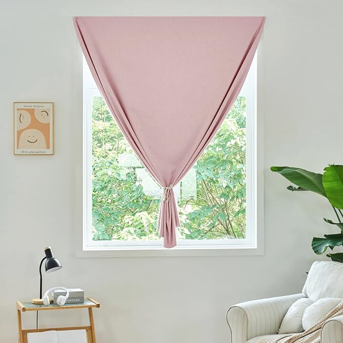 JILROIN Self Adhesive Curtains,100% Blackout Window Cover,No Drilling,Easy to Install,Provides Privacy Protection for Bedrooms (Light Pink - W46 × L72 in)