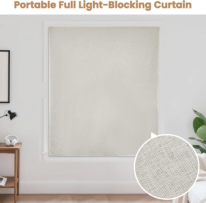 Adhesive Curtain,100% Blackout Curtains, No Drilling, Suitable for Multi-Scenes Privacy Protection (Light Beige - W60 × L72 in)