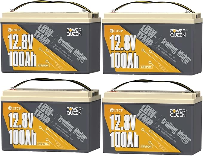 Power Queen 4Pack 12.8V 100Ah Trolling Motor LiFePO4 Battery, Low Temperature Cut-off Function, Built-in 100A BMS, Grade A Battery Cell, Up to 15000+ Cycles