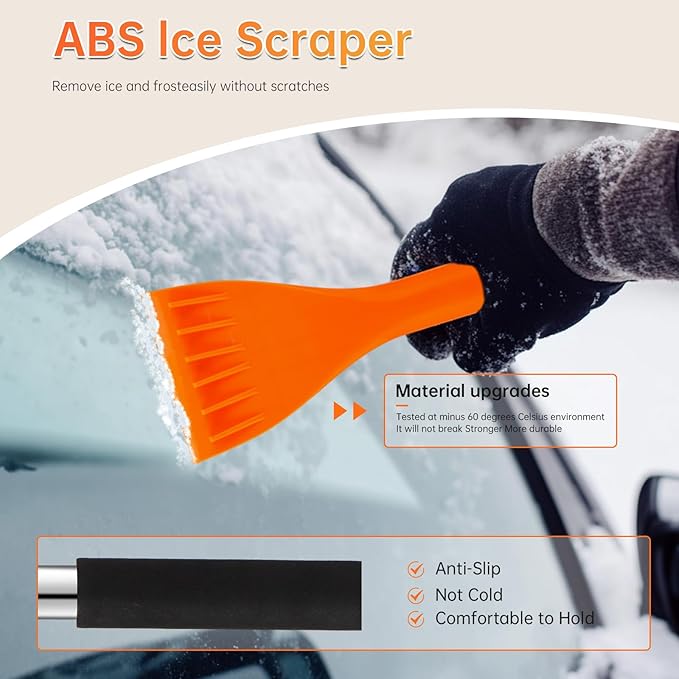 49.2inch Ice Scraper with Snow Brush, Ice Scrapers for Car Windshield,Extendable Snow Removal Tool for Car Window with Foam Grip,360° Silicone Brush Head for Car Auto Truck SUV (Orange)