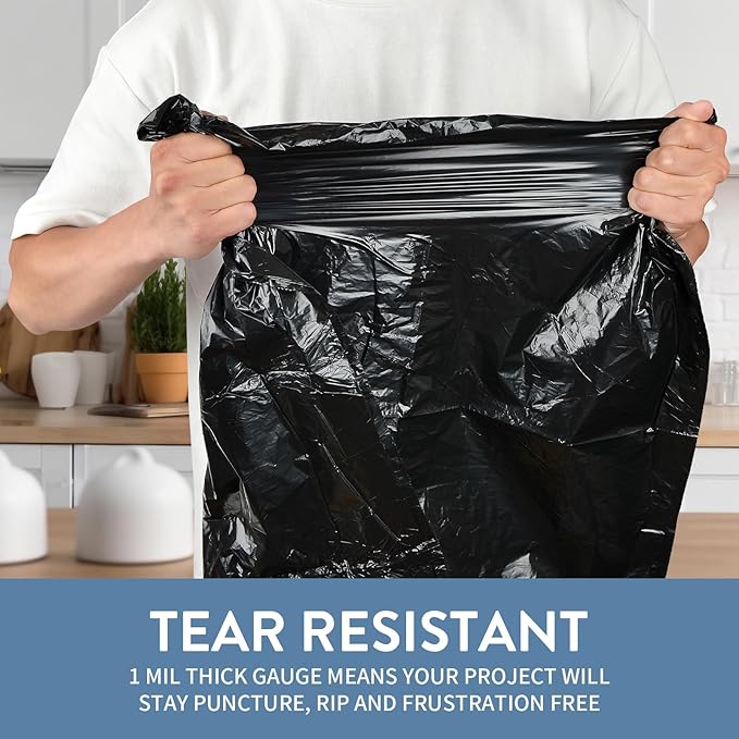 15-18 Gallon Black Trash Bags with Drawstring (102 Count) Fit 16, 17 Gal High Density Large Garbage Bags, Strong Plastic Trash Can Liners for Kitchen Lawn Commercial