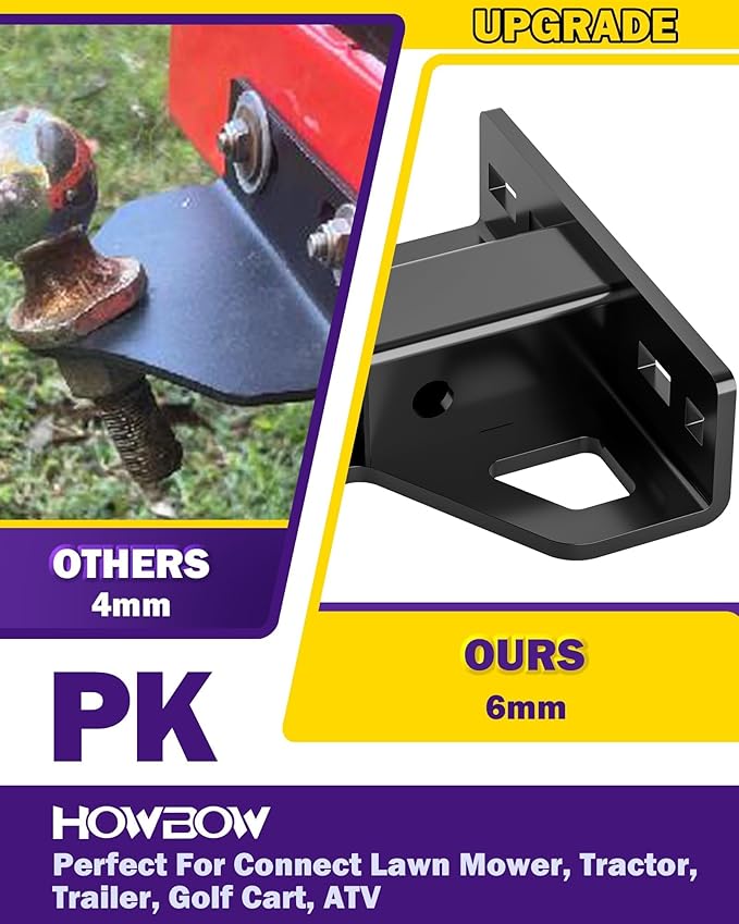 Zero Turn Lawn Mower Hitch with 1-1/4" Receiver, 6mm Thicker Heavy Duty Steel Trailer Receiver Hitch, Universal Upgrade 1-1/4 Hitch Receiver with Versatile Chain Slot and Carriage Bolt Hardware