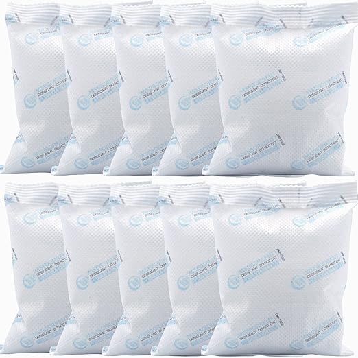 10Pcs 100 Gram Silica Gel Packets, Dessicant Packs for Storage, Pure and Safe Desiccant, Moisture Absorber Silica Gel Beads Packs for Moisture Control