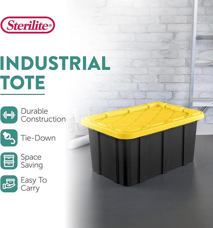 Sterilite 24-Pack Stackable Storage Bins, Heavy Duty Totes w/ Lids, 17 Gallon, Black/Yellow