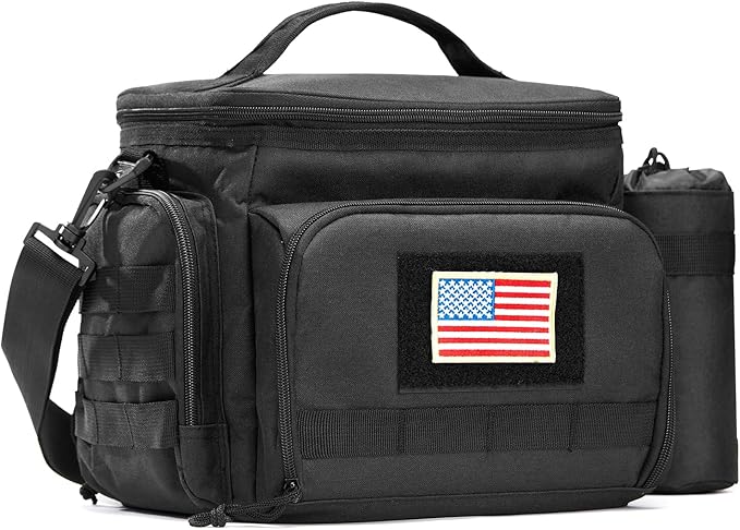 MOV COMPRA Tactical Lunch Bag for Men, Insulated Lunch Box Leakproof for Men Large Capacity with MOLLE Water Bottle Pouch Lunchbox for Adults for Work, Picnic（Black）