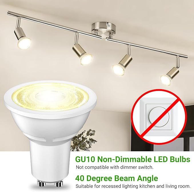 TJOY GU10 LED Light Bulbs Non-Dimmable, 4W, 2700K Warm White, 300LM, Equivalent 35W, 2 Prong GU10 Bulbs Replacement for Recessed Track Lighting, MR16 LED Bulb for Living Room, Range Hood, 12 Pack