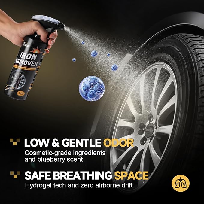 Iron Remover, Fallout & Iron Remover for Car Detailing, Fast Removal Brake Dust & Rust and Wheel Cleaner, Safe for All Vehicle Paint & Wheels, Tire Shine and Preps for Wax (16oz)