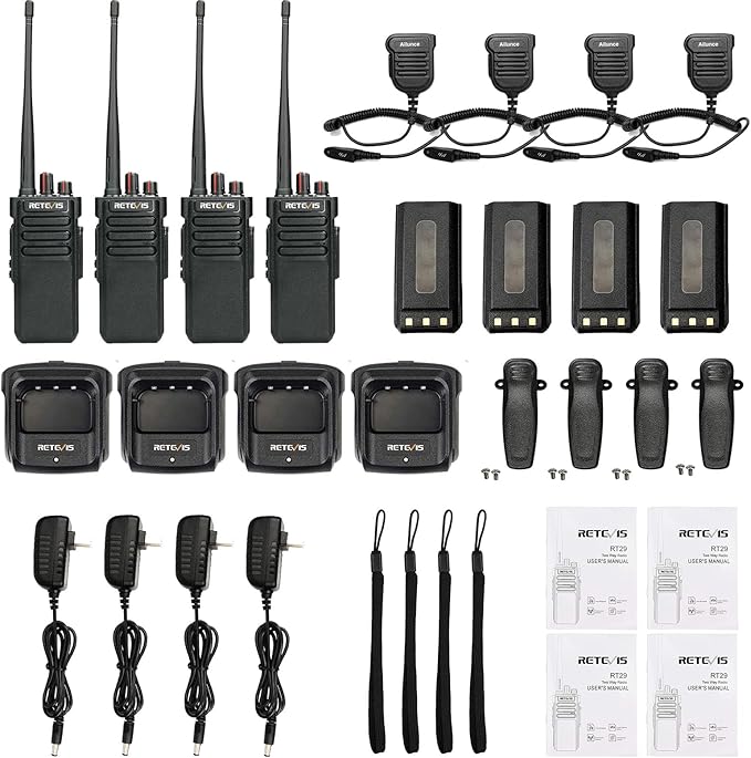 Retevis RT29 Two Way Radio Long Range,Heavy Duty 2 Way Radios Rugged,Professional Walkie Talkies with Waterproof Speaker Mic,3200mAh,Emergency Radios for Construction School Security Patrol (4 Pack)
