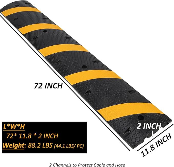 6 Ft Rubber Speed Bumps 2 Pack, Heavy Duty Speed Bumps for Driveway Rubber Gravel Road Asphalt Parking, Modular Driveway Speed Bumps Cable Protector Ramp with 8 Bolts Spikes