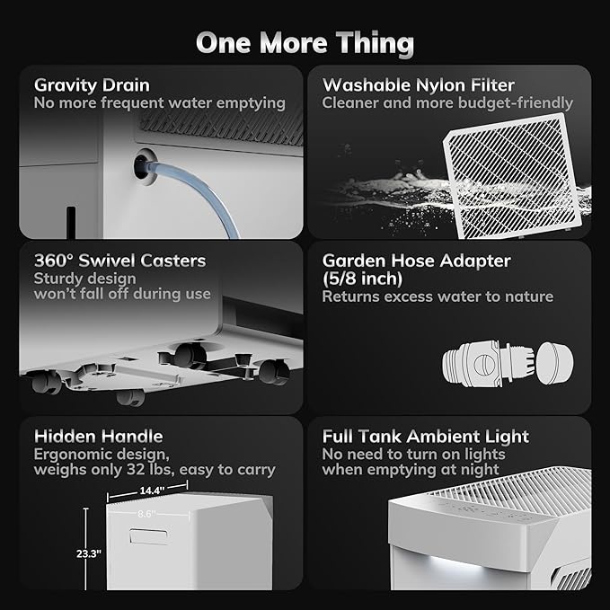 4500 Sq.Ft Most Efficient Energy Star 2024 Dehumidifier,AEOCKY Max 74 Pint/D(Standard 52Pint/D) Smart Compressor Dehumidifier with Drain Hose, Intelligent Humidistat,for Basement,Bedroom,Home,Bathroom