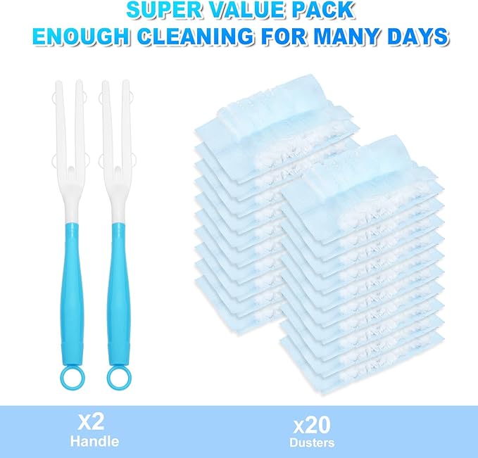 22 Count Duster Refill Compatible with Swiffer Handles, Unscented Disposable Dusters Refills with 2 Detachable Handles, Heavy Duty Duster Refills for Cleaning, Furniture, Blinds, Lamps