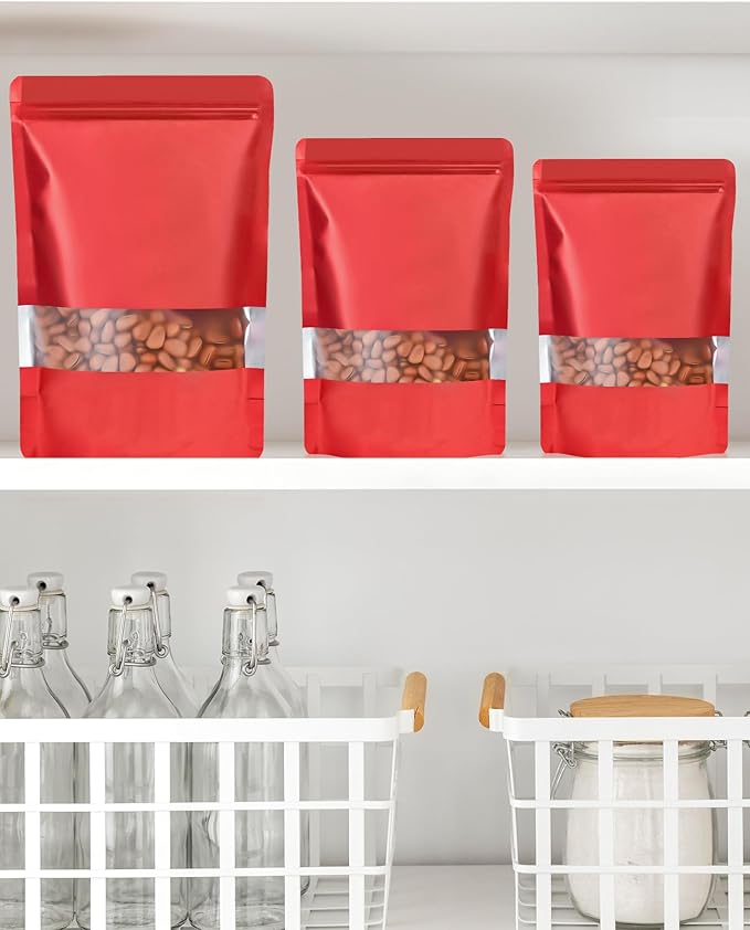 FireKylin 100 Pack Smell Proof Bags 7.1" x 10.2", Resealable Bags with Matte Window, Foil Pouch Stand Up Sealable Bags for Packaging（Red）