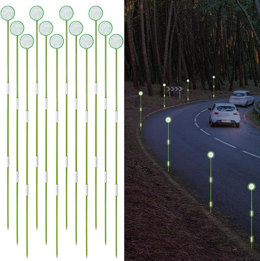 12Pcs Driveway Markers - Glow-in-The-Dark Lane Recognition Reflectors, 49.5Inch Fiberglass Pole Double Sided Reflectors for Driveway, Reflective Markers for Snow Plowing
