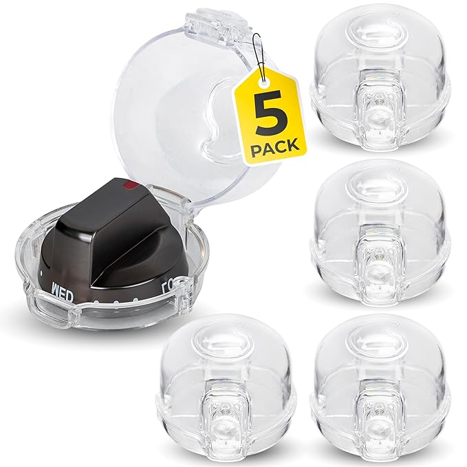Gas Stove Knob Covers for Child Safety - 5 Pack Durable and Heat Resistant Oven Knob Covers for Baby Proofing Electric or Gas Stoves - Easy Install Clear View Stove Safety Knob Covers - Highcraft