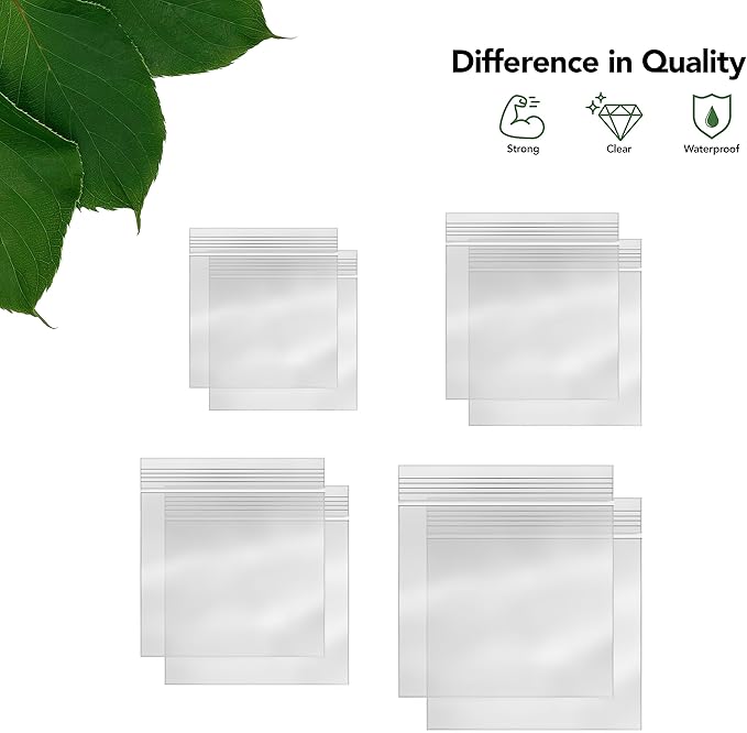 Assorted Resealable Plastic Bags 600 Pack — Clear Reclosable Variety Pack (2 x 2, 3 x 3, 4 x 4, 5 x 5 Inch) with Zipper Seal for Jewelry, Beads, Small Parts, Crafts