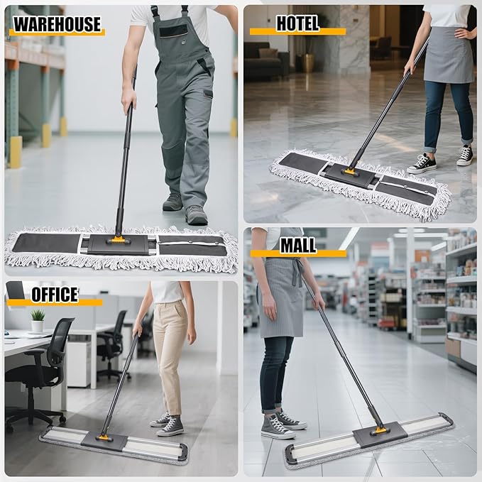 36" Commercial Dust Mops for Floor Cleaning, Masthome Professional Industrial Mop with 3 Pads, Heavy Duty Commercial Mop with 62'' Long Handle,Large Floor Mops for Office Garage Warehouse Factory Mall