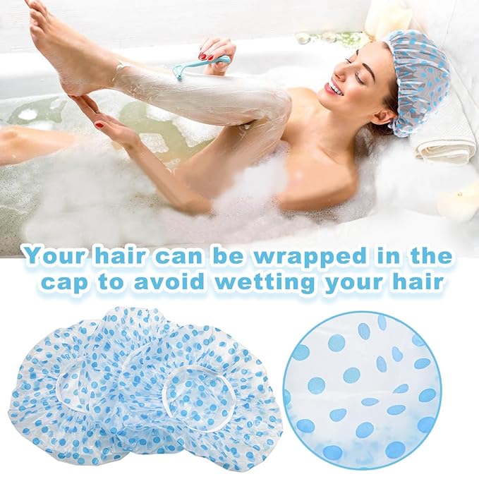 18Pcs Plastic Shower Caps for Women Waterproof Bath Caps Bathing Hair Cap Reusable Shower Caps for Shower,Spa,Salon,Housework,Girls,Home,Travel (Blue)