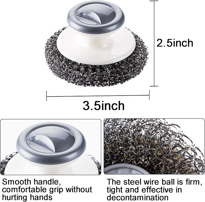 Stainless Steel Scrubber with Handle，Heavy Duty Cleaning Supplies for Pots, Pans, Grills, Ovens & Other Tough Jobs (5P)
