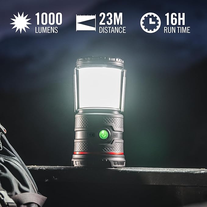 Coast EAL35R 1000 Lumen Voice-Controlled LED Emergency & Camping Area Lantern with Warm, Cool White, Day, Red & Red Flashing Mode, Power Bank Functionality - Forest