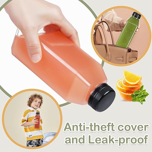24pcs 16oz Empty Plastic Juice Bottles with Caps Reusable Food Grade Drink Bottles with Leak-Proof Tamper Evident Caps Bulk Clear Beverage Containers for Homemade Drinks Smoothie Milk