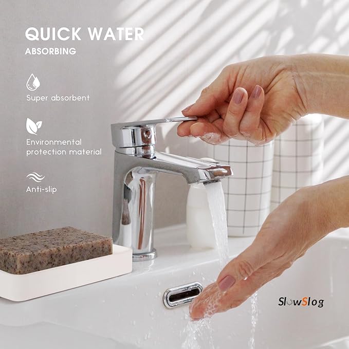 1 Pack Diatomite Soap Dish Holder, Quick Dry Stone Bath Tray, Diatomaceous Earth Stone Soap Holder, Water Absorbent Rectangular Soap Dish for Bar Soap, White