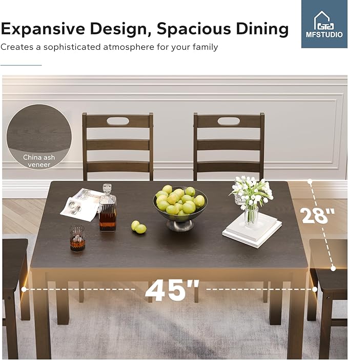 MFSTUDIO Dining Table Set for 4, Wood Kitchen Table with Chairs Set, Farmhouse 5 Piece Dining Room Table Set, Space Saving Dinette Set for Breakfast Nook, Apartment(Dark Walnut)